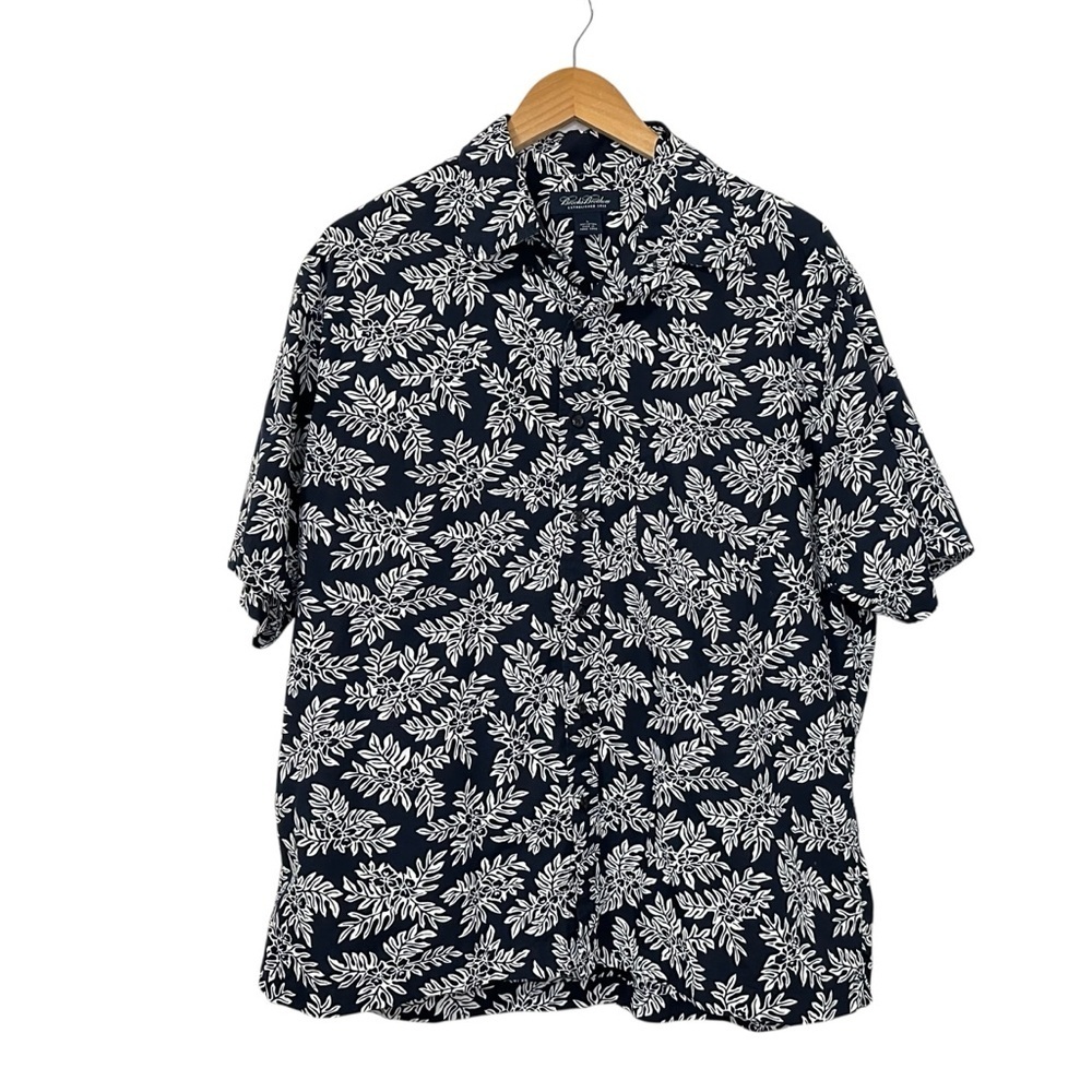 Brooks Brothers Mens Button Up Short Sleeve Hawaiian Shirt Sz Lage Blue White